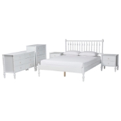 Baxton Studio Callison Spindle 5-Piece Bedroom Set - Farmhouse Platform Bed with Matching Dresser, Chest, and 2-Drawer Nightstands, White, Full